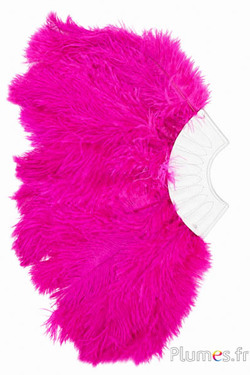 Waaier van struisvogelveren - 20 veren, wit leer - fuchsia